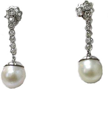 Vintage Cultured Pearl and Diamond Drop Earrings