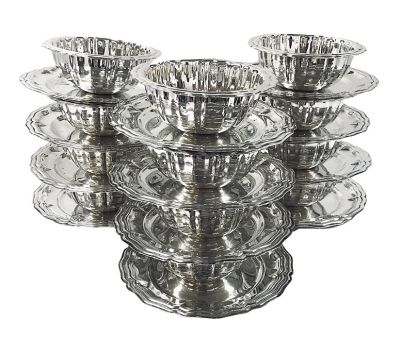 Vintage 800 Fine Silver Finger Bowls & Stands