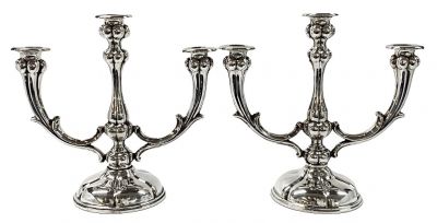 Vintage 835 Fine Silver Two Arm, Three Light Candelabra