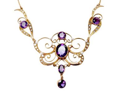 Vintage Amethyst and Pearl Lavalier