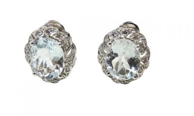 Vintage Aquamarine and Diamond Earrings