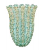 Vintage Barovier Murano Glass Vase, In Aqua/Teal Blue With Gold Flecks