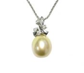 Vintage Cultured Pearl and Diamond Pendant and Platinum Chain