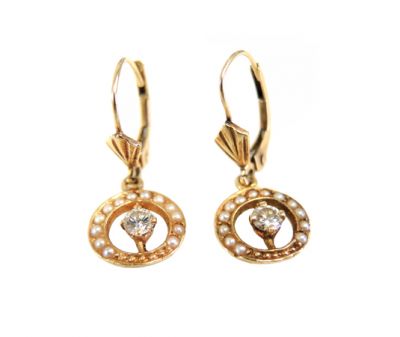 Vintage Diamond and Seed Pearl Drop Earrings