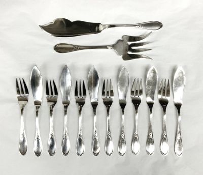 Vintage Ercuis Silver Plate Fish Service, “Lauriers” Pattern
