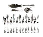 Vintage Ercuis Silver Plate Fish Service, “Lauriers” Pattern