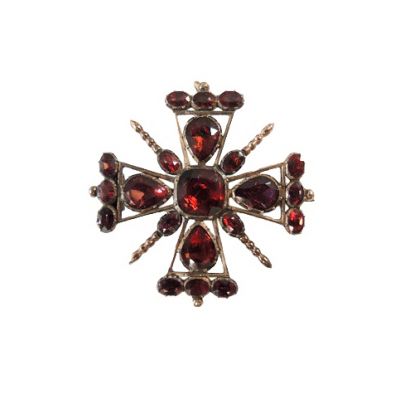 Vintage Garnet Stylized Maltese Cross Pendant/Brooch