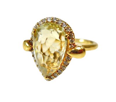 Modern Green Prasiolite and Diamond Ring