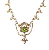 Vintage Peridot and Pearl Lavalier Necklace