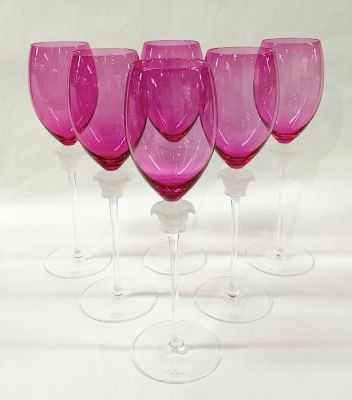 Vintage Rosenthal Crystal Versace “Medusa Lumiere” Wine Glasses In Cranberry