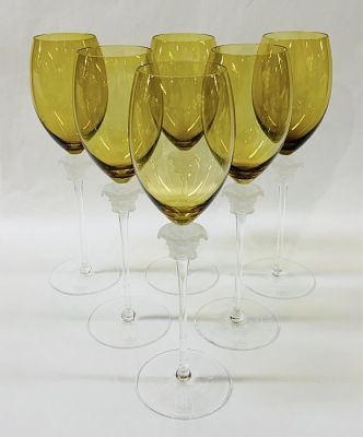 Vintage Rosenthal Crystal Versace “Medusa Lumiere” Wine Glasses In Green