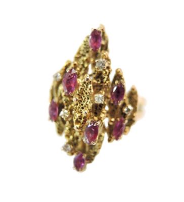Vintage Ruby and Diamond Nugget Ring