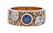 Vintage .74ct Sapphire and 2 Diamond 14kt Ring