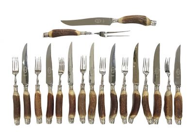 Vintage Sheffield Steel And Stag Handled Steak Set