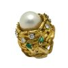 Vintage South Sea Pearl Diamond Emerald Ring