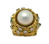 Vintage South Sea Pearl Diamond Emerald Ring