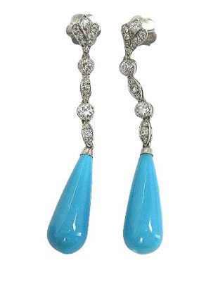 Vintage Turquoise and Diamond Drop Earrings