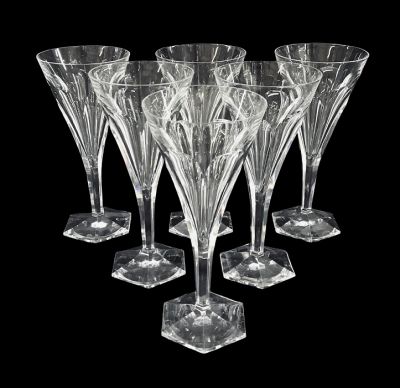 Vintage Val St. Lambert Crystal Claret/Water Goblets In The “Hafnia”Pattern