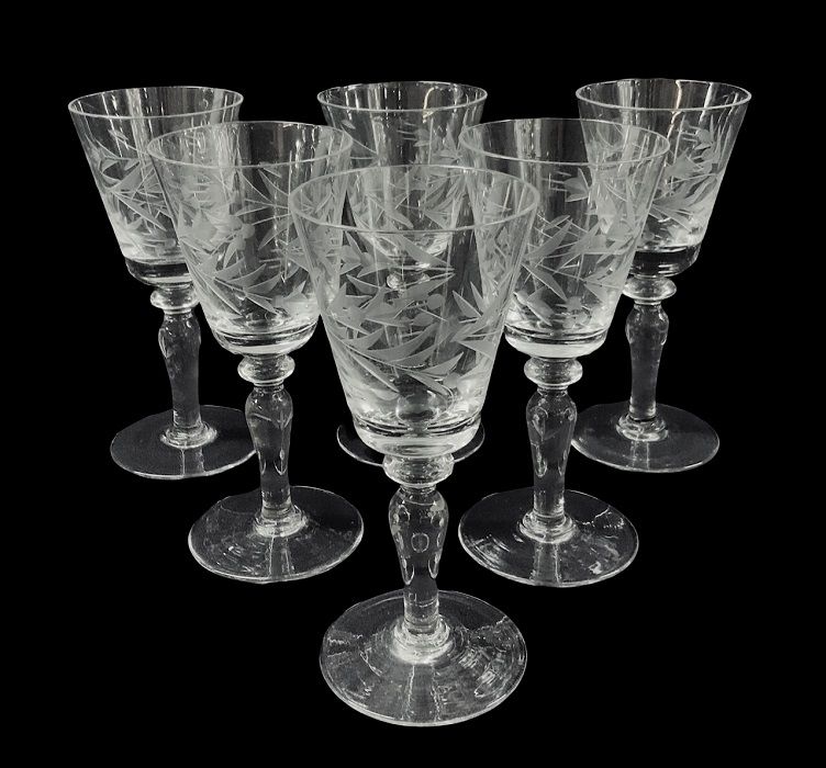 Vintage Cut And Frosted Crystal Sherry Glasses, Circa 1960s