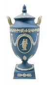 Wedgwood Jasperware Covered Urn In Blue And Cream, circa 1967