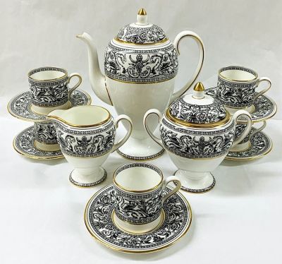 Wedgwood “Florentine Black” Bone China Coffee Service For 14