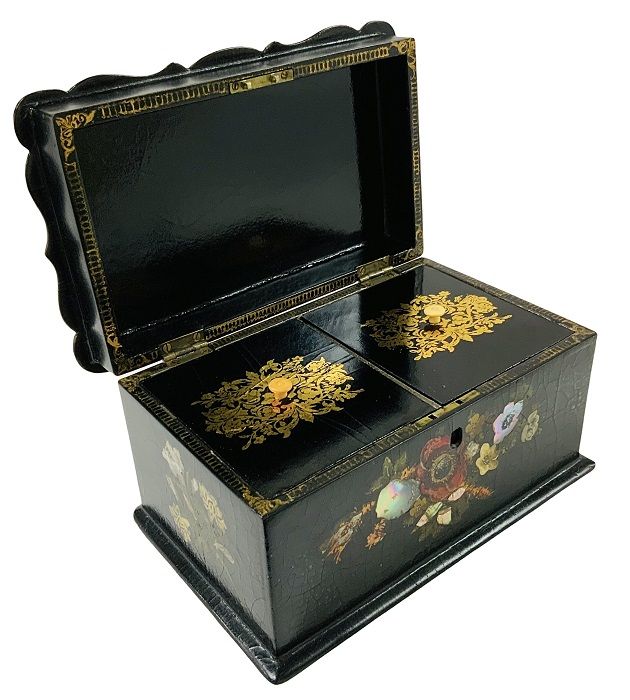 Victorian Papier-Mâché Tea Caddy, Circa 1850