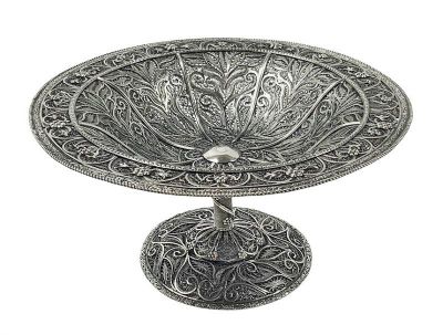 Hand Crafted Silver Filigree Pedestal Dish From Ilaria Peru in 950 Fine Silver