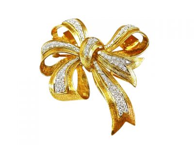 Vintage 1.35ct Diamond 18kt Bow Brooch