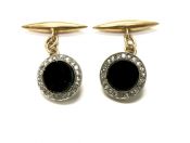 Art Deco Black Onyx and Diamond Cufflinks