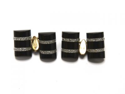 Art Deco Black Onyx and Diamond Cufflinks