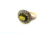 Vintage Style Green Tourmaline and Diamond Ring