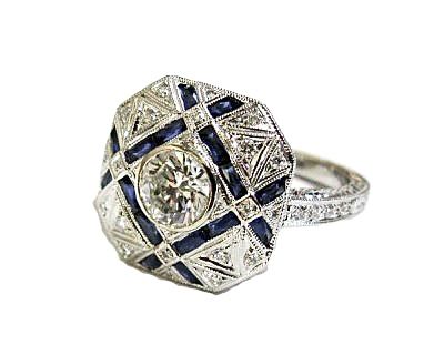 Art Deco Inspired Diamond and Sapphire Ring