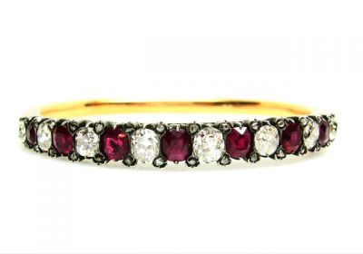 Victorian Diamond and Ruby Bangle Bracelet