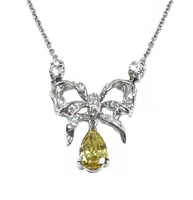 Vintage Yellow Diamond Bow Pendant with Chain