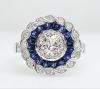 Edwardian Inspired White Sapphire Blue Sapphire and Diamond Ring