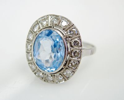 Vintage Blue Topaz and Diamond Ring