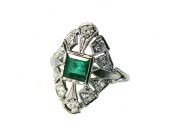 Art Deco Emerald and Diamond Ring