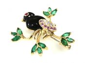 Bird and Leaf Modern Multi Gemstone Brooch