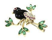 Bird and Leaf Modern Multi Gemstone Brooch
