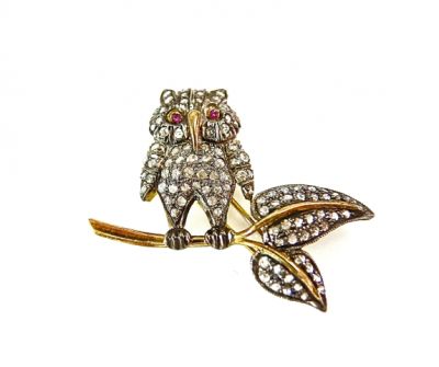 Ruby and Diamond Owl Brooch