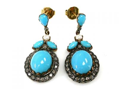 Turquoise Pearl Diamond Drop Earrings