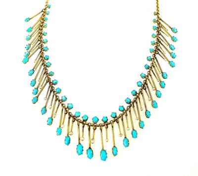 Vintage Turquoise Pearl Fringe Necklace