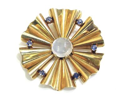 Vintage Moonstone and Sapphire Brooch