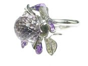 Vintage Amethyst and Diamond Floral Motif 18kt Ring