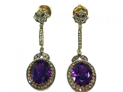 Victorian Style Amethyst and Diamond Drop Earrings