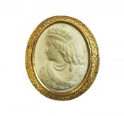 Antique Carved Lava Rock Queen Victoria Cameo Brooch