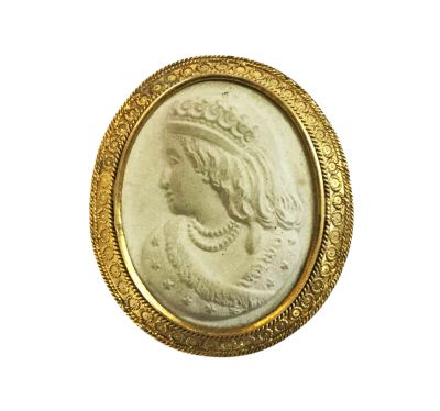 Antique Carved Lava Rock Queen Victoria Cameo Brooch