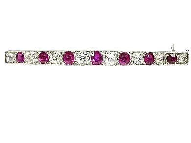 Antique Ruby and Diamond Straightline Bar Brooch