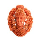 Antique Carved Coral Cameo Brooch