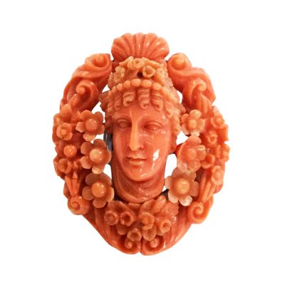 Antique Carved Coral Cameo Brooch